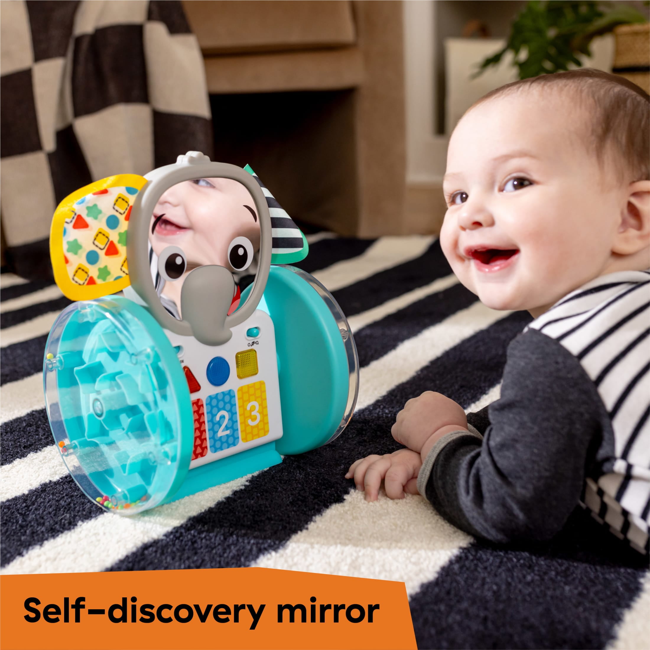 Baby Einstein Chase & Tap Earl Crawling Baby Toy, with Mirror and Music, Infants, Ages 6+ Months