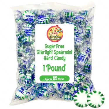 Sugar Free Spearmint Starlight Hard Candy - 1 Pound Bulk Bag (About 85 Pieces) - Keto Friendly Sugar Free Mints Individually Wrapped - Holiday Spearmint Mints - Delicious Sugar Free