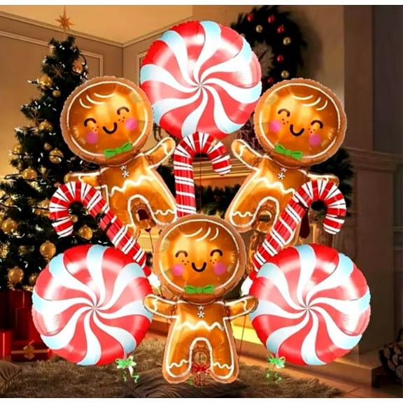 9pcs Merry Christmas Balloon Gingerbread Candy Cane Set Foil Ballon Party Xmas