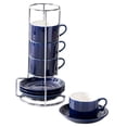 thumbnail image 4 of 4 tazas de café de cerámica con platillo, apilables, para cocina, decoración creativa Azul, 4 of 9