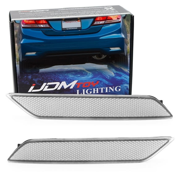 Clear Lens Rear Bumper Reflector Lenses For 2013-2015 Honda Civic Sedan 9th Gen, OE-Spec LH RH Assembly
