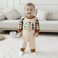 thumbnail image 2 of FYDUU Boys Clothes Rompers Baby Boys Thanksgiving Turkey Applique Jumpsuit Plaid Color Long Sleeve Romper Outfit For Infant Toddler,Beige,0-3 Months, 2 of 9