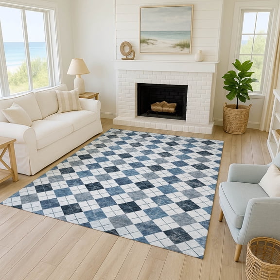 Addison Rugs Chantille Indoor/Outdoor Transitional Geometric Blue Machine Washable Rectangle Rug, 10' x 14'