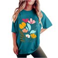 thumbnail image 5 of Fznquz Short Sleeve Workout Tops for Women Dressy Casual Blue Floral Shirts Loose Fit Crew Neck Summer Women Blouses, 5 of 7