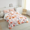 thumbnail image 4 of Manfei Orange Groovy Floral Queen Comforter Set for Kids, Rustic Plant Botanical Bedding Sets, Kawaii Cartoon Reversible Bedding Comforter Set, Breathable Home Decor, 3 Pieces, 4 of 9