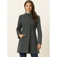thumbnail image 3 of Abrigo de invierno elegante Allegra K Largo de un Solo pecho con cuello alto Gris Profundo L, 3 of 6