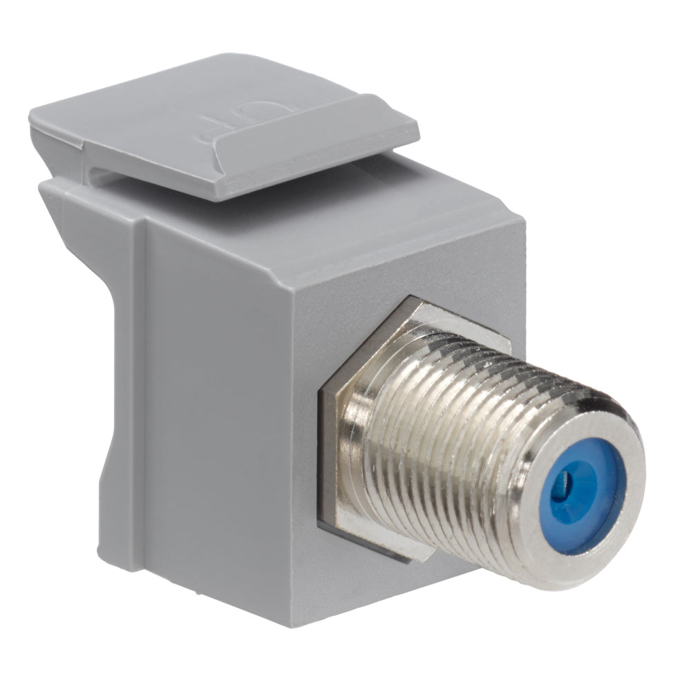 Leviton Feedthrough QuickPort FConnector, Nickel Plated, Grey Housing