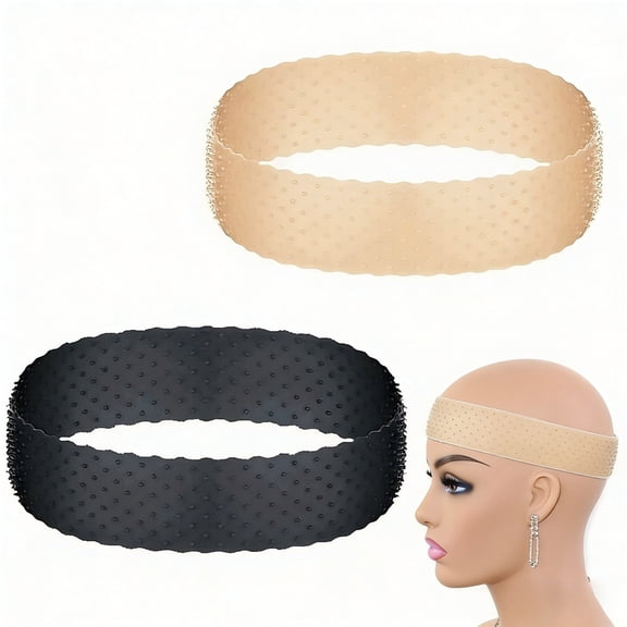 2-Pack Silicone Wig Grip Headbands – No-Slip, Adjustable & Comfortable Wig Bands for Women (Black   Skin Tone)
