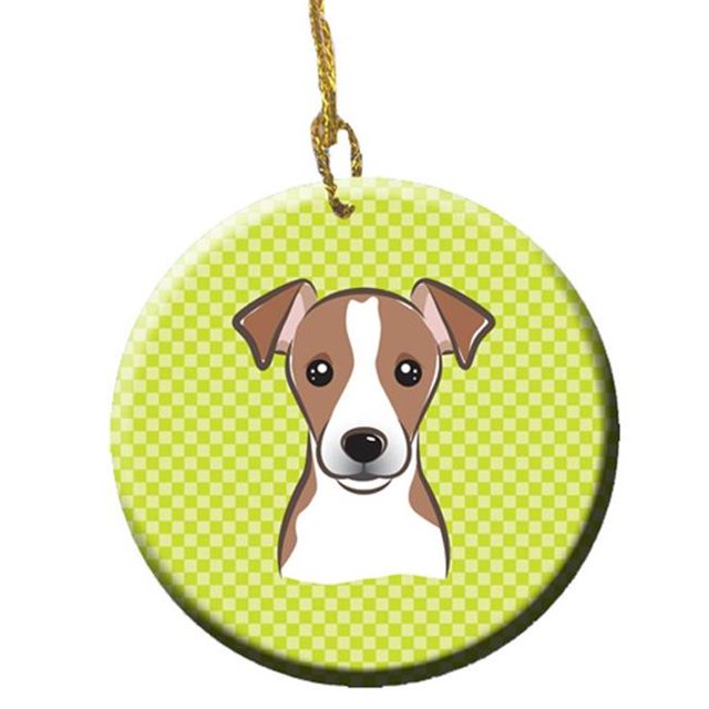 Checkerboard Lime Green Jack Russell Terrier Ceramic Ornament, 2.81 In.