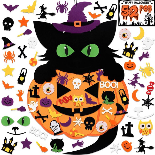 Halloween Diy Calabaza Gato Bruja Fieltro Adhesivo Colgante De Pared Fieltro Para Decoración De Halloween 52 Uds Minnieouse HA037882-00