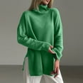 thumbnail image 2 of cfhntfmh Women's Turtleneck Sweaters Trendy Solid Color Pullover Casual Long Sleeve Soft Comfy Oversized Split Hem Sweaters, 2 of 6