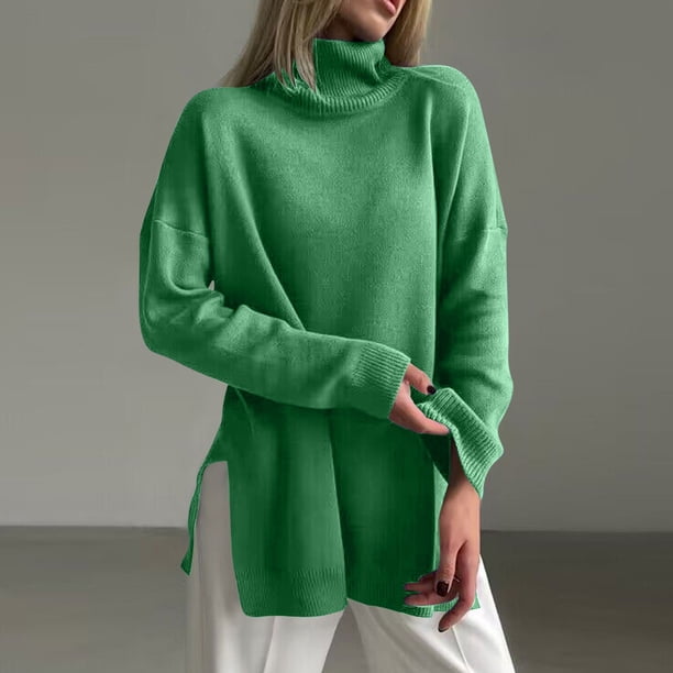 Suéter de cuello alto para mujer, de manga larga, suelto, de color sólido, con cuello alto, suéter de punto, suéter para mujer