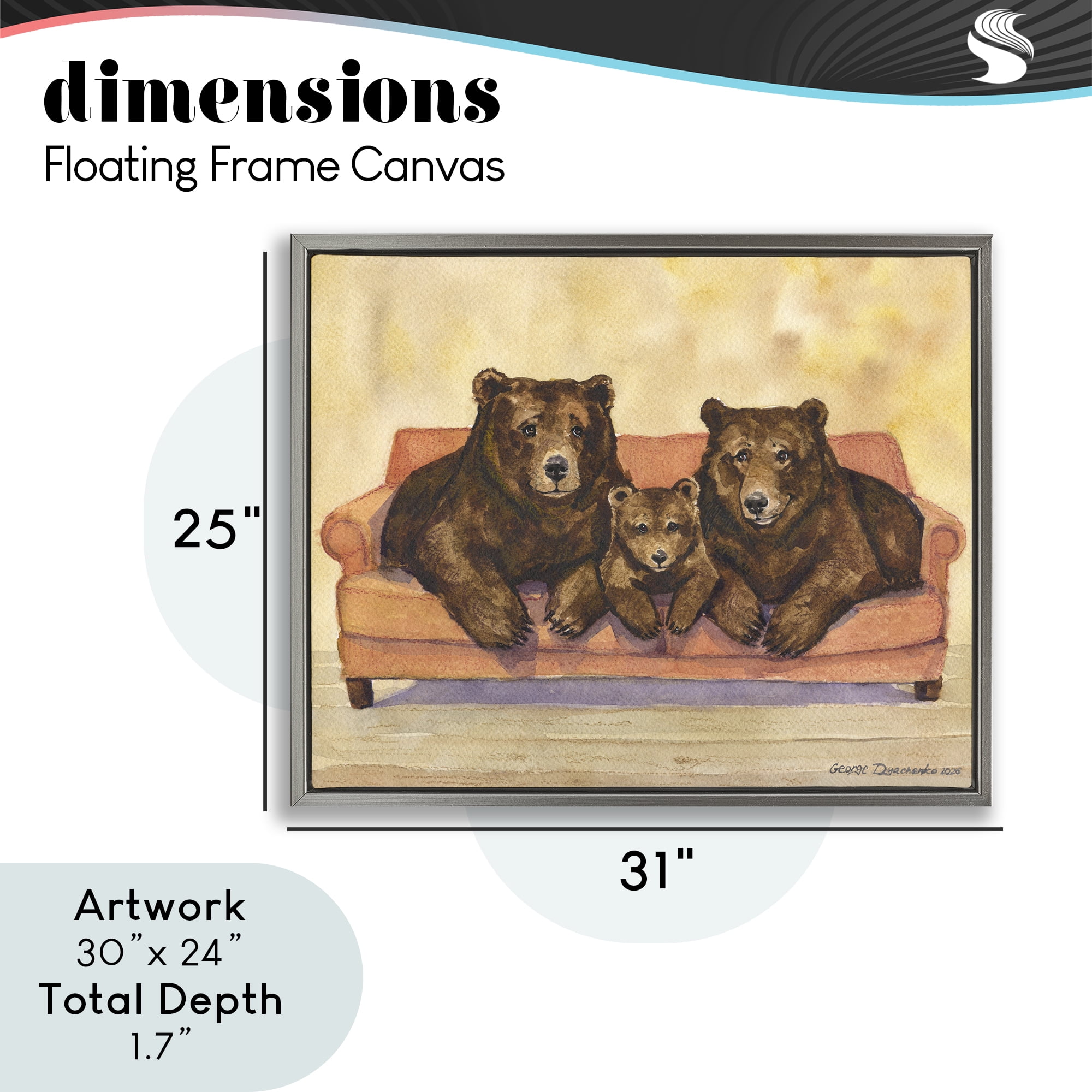 Stupell Industries Bear Family Trio Gray Framed Floater Canvas Wall Art, design by George Dyachenko