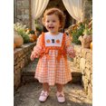 thumbnail image 4 of RUINIXCW Little Girls Ghost/Pumpkin Embroidery Dress Halloween Long Sleeve Plaid A-line Dress with Bow Decor, 4 of 8