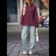 thumbnail image 5 of Sudadera con Capucha de Gran Tamaño para Mujer, Informal, de Larga, de Punto, con Cordón Ajustable, Abertura Lateral y Bolsillo Vino Tinto L, 5 of 10