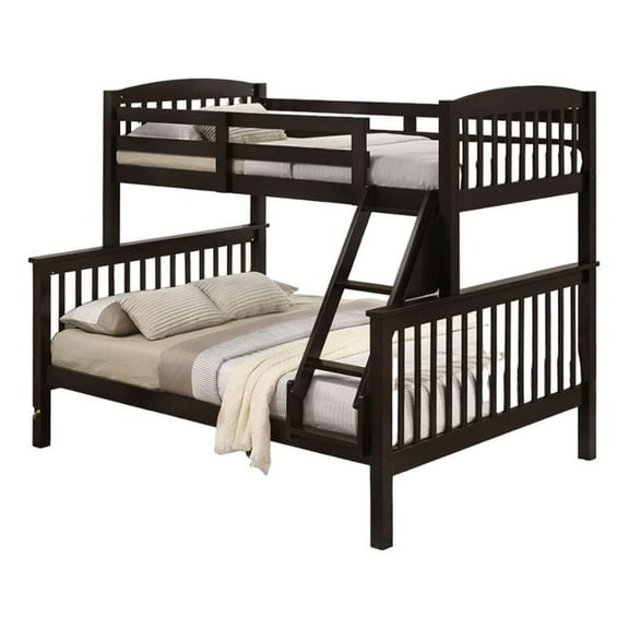 Bruke Twin/Full Bunk Bed with Ladder- Slatted Cherry Brown Solid Hardwood