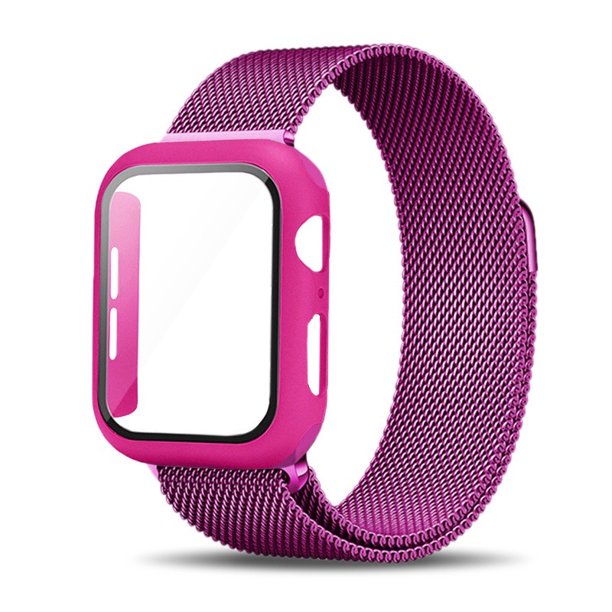 Caja De Vidrio + Metal Inoxidable Para La Correa Del Reloj De Apple 41MM 45MM 40mm 44mm 38mm 42mm Pulsera De Acero Para iWatch 8 5 4 3 SE 6 7 Ultra 49mm