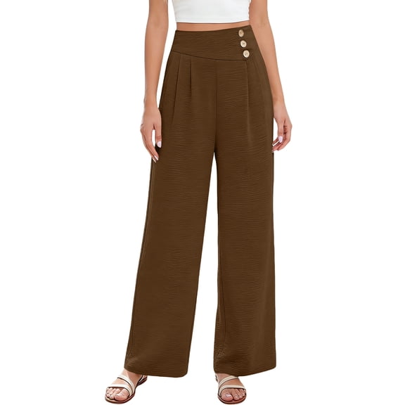 Levmjia Women's High Waisted Straight Leg Pants Solid Color Casual Elastic Waist Trousers with Pockets Loose Fit Wide Leg Pants