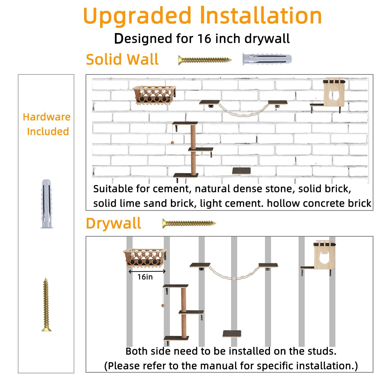 5-in-1 Cat Wall Shelves Set With Hammock  Wall-mounted Furniture Includes Condo Bridge Ladder & Steps For Indoor Cats Safe Stable (gray)