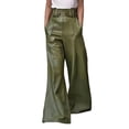 thumbnail image 2 of Women'S Faux Leather Pants PU High Waist Wide Leg Pants with Pockets Pleated Going Out Trousers Green S, 2 of 6