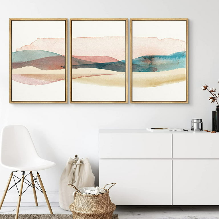 PixonSign Framed Canvas Wall Art Set of 3 Abstract Nature Painting Canvas Landscape Modern Art for Living Room Bedroom Office - 24"x36"x3 Natural - Walmart.com
