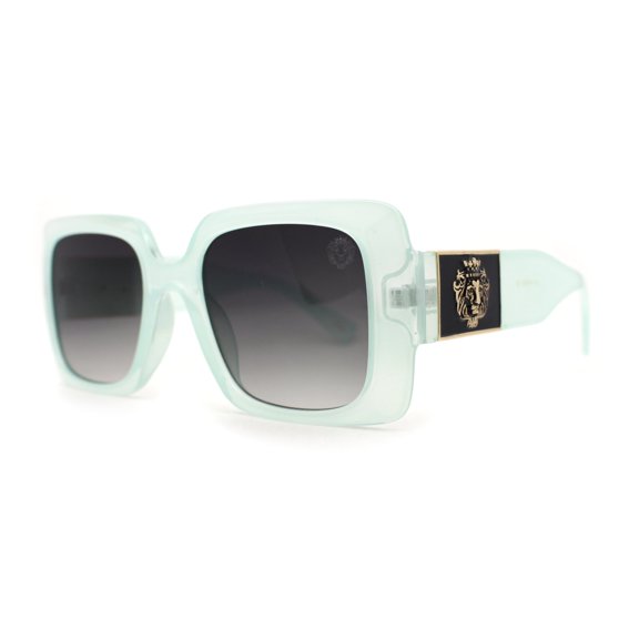 Womens Lion Emblem Mod Thick Plastic Rectangle Sunglasses Mint Smoke