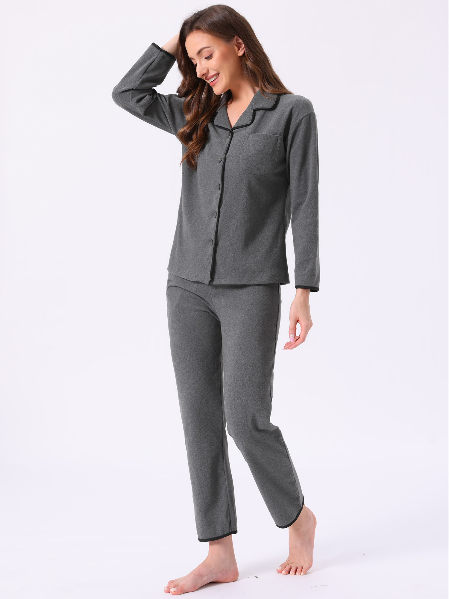DARING DIVA Pajamas Set Winter Fleece Warm Long Sleeve Sleepwear M Black