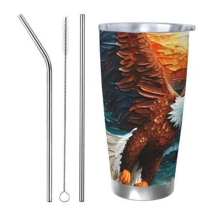 

Bingfone Textured Bald Eagle for 20 Oz Stainless Steel Travel Mug Double Wall Water Coffee Cup for Home Office Outdoor Works Great for Ice Drinks and Hot Beverage-Straw Three-piece Set