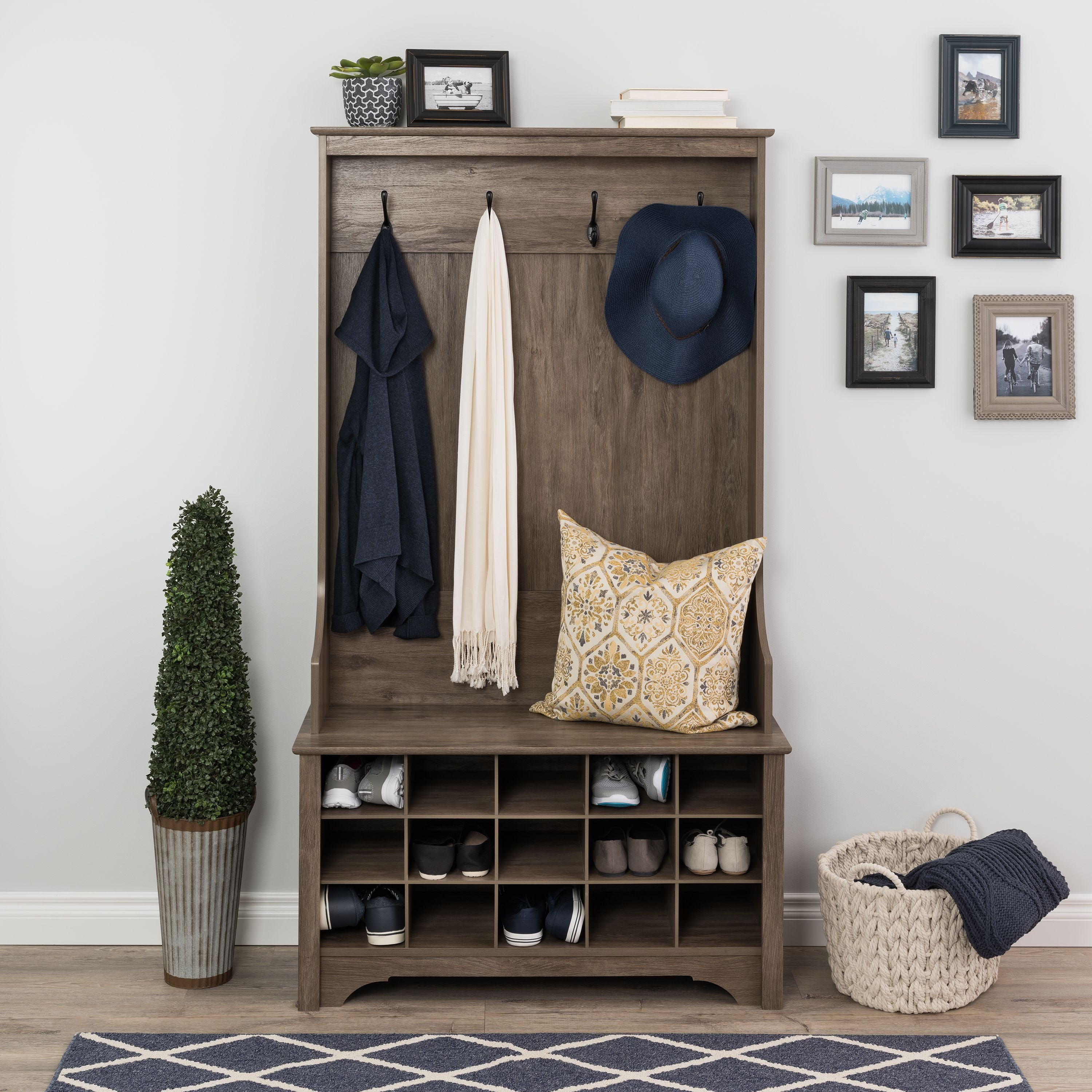 Prepac Wide Hall Tree And Bench With Shoe Storage Drifted Gray Hall Tree And Bench With Shoe Storage