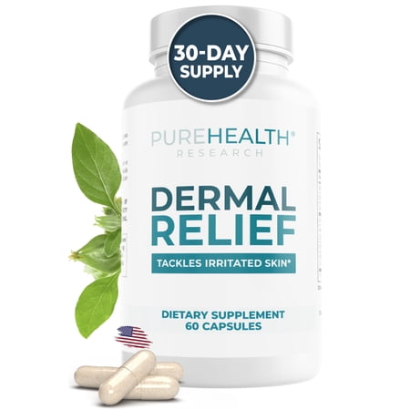 Dermal Relief Supplements for Irritated Skin, Eczema and Dermatitis with L-Histidine, Ashwagandha Root Extract, Rhodiola Crenulata, Vitamin D and E by PureHealth Research