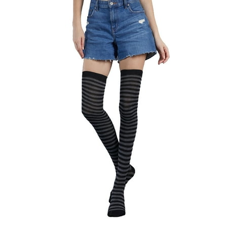 

Pack of 2 Striped Plus Size Thigh High Socks Breathability Comfortable Warm Easy-matching Fad Appearance Hose Stockings