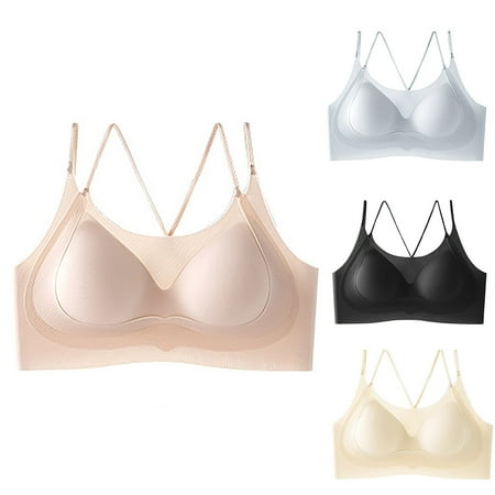 Women s Shape & Support Wirefree Bra Seamless Underwear Summer Ice Silk Fixed Cup Beautiful Back Without Steel Ring Plus Size Text Bra Womens Bras Pink M