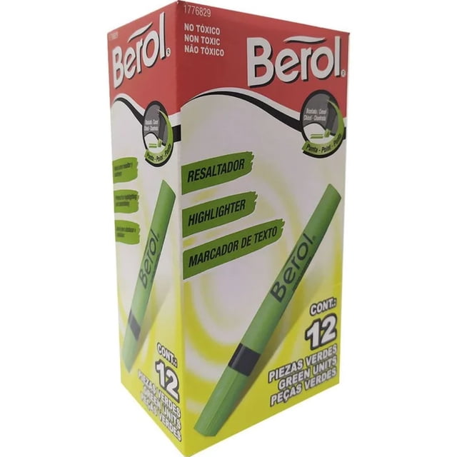 Resaltador De Texto Berol Verde Punta Cincel 12 Pzs Unisex