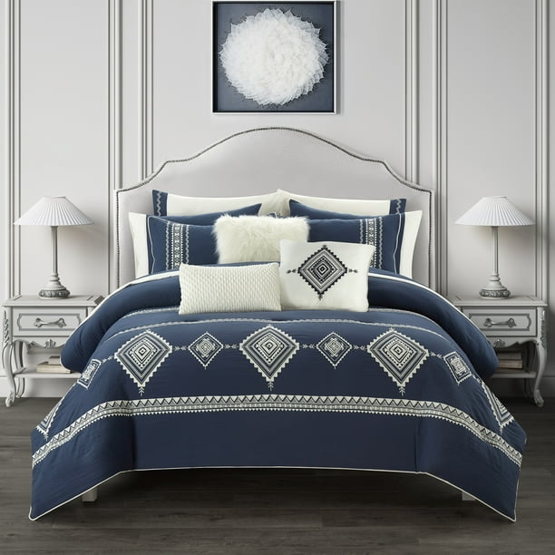 Navy Bed In A Bag Comforter Set, Navy Blue Queen Bed Sets