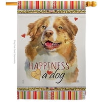 Breeze Decor H110240-BO Yellow Australian Shepherd Happiness Animals Dog 28 x 40 in. Double-Sided Decorative Vertical House Flags for Decoration Banner Garden Yard Gift