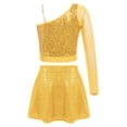 thumbnail image 2 of TTAO Kids Girls Hip Hop Jazz Latin Dance Outfit Sparkly One Shoulder Gymnastics Crop Top with Skirt Set Gold 12, 2 of 3
