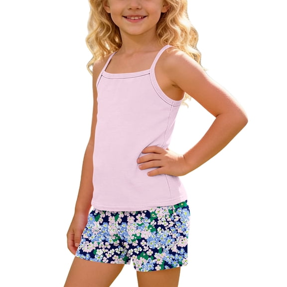 Cethrio Girls Outfit Sets 2 Piece, Holiday Sleeveless Printed Kids Summer Clothing Sets Pink Size 8