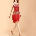 thumbnail image 6 of IWRICH Women's Dance Dress Tassel Salsa Dancewear Sequin Fringe Dress Modern Ballroom Outfits Red One Size, 6 of 7