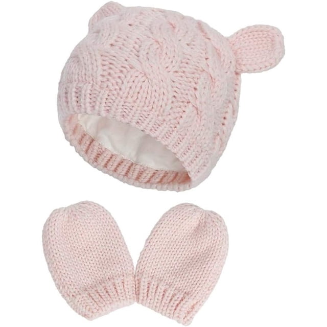 Conjunto de gorro y guantes para bebé, gorro de punto suave para recién nacidos, niñas y niños