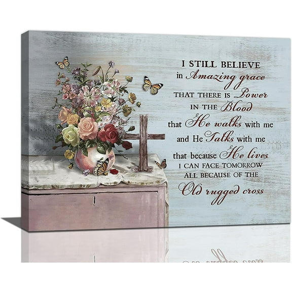 Scripture Wall Art Bible Verses Pictures Wall Decor Christian Flower Motivational Quotes Canvas Prints Painting Farmhouse Country Religious Decorations Framed Artwork for Bathroom Bedroom16"x12"