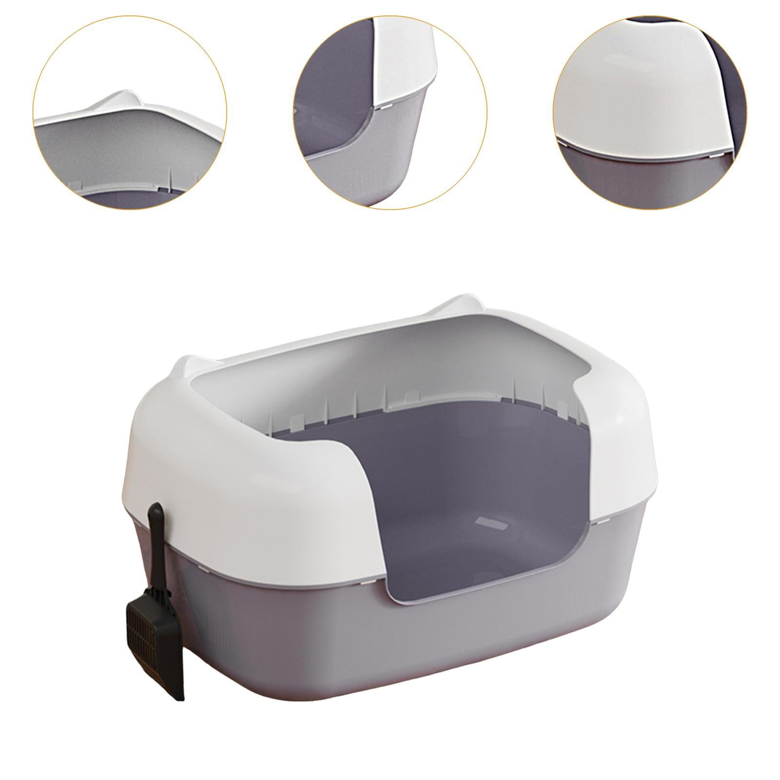 TOOYFUL Open Semi Enclosed Anti Splashing Portable Kitten Toilet Bedpan High Sided Cat Toilet Sand Box Sifting Litter Tray gray
