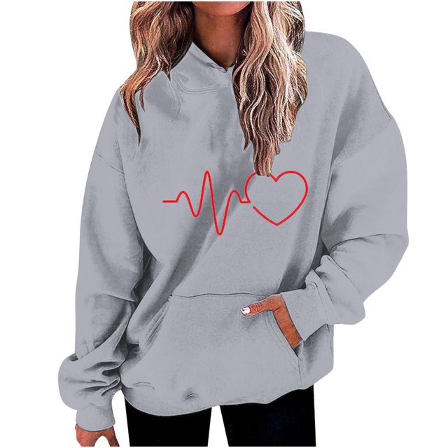 Birdeem Mode Décontractée pour Femmes Impression de la Saint-Valentin Hauts à Manches Longues Sweat à Capuche