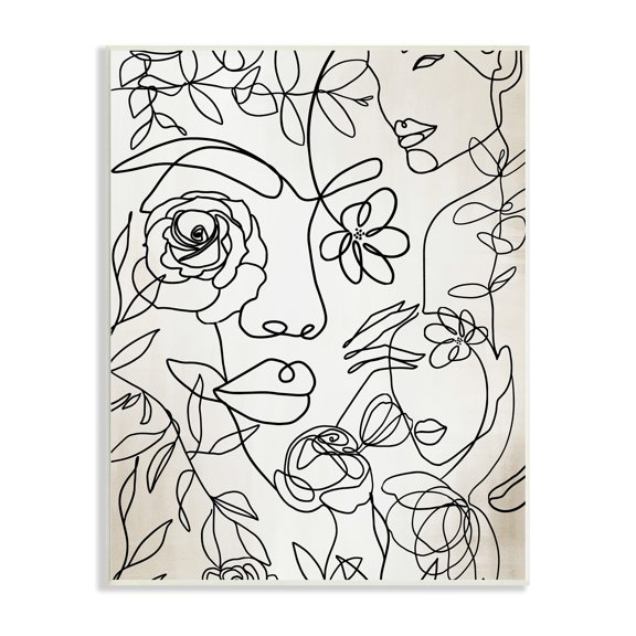 Minimal Line Drawing Floral Blossoms Botanical People Faces Botanical & Floral Graphic Art Unframed Art Print Wall Art