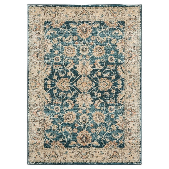 Designer Home Livonia Area Rug 3801 30262 Bey Cerulean Bordered Scrolls 7' 10 x 7' 10" Round