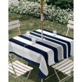 thumbnail image 2 of Outdoor Tablecloth with Umbrella Hole, Navy Blue White Striped Spillproof Waterproof Outdoor Table Cover, Grey Farmhouse Stripe Abstract Art Patio Tablecloths for Party/Garden/Picnic, Square 54"x54", 2 of 9
