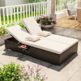 thumbnail image 5 of Aimee Lii Patio Double Chaise Lounge with Cushions and Folding Side Trays, Modern Patio Furniture for Outdoor Backyard Pool Deck-Beige, 5 of 10