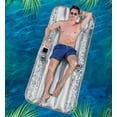 thumbnail image 2 of POZA Large Inflatable Pool Lounger Air Mattress - Big and Stylish Confetti-Filled Pool Lounger Float, Thick Blow Up Pool Mat with Built-in Headrest, Phone Holder, and Cup Holders - 76x32 inch - Silver, 2 of 8