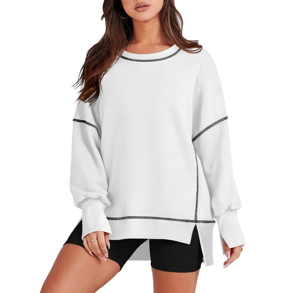 Womens Work Blouse Dressy Women's Casual Loose Fitting Pullover Sweatshirt Solid Color Split Stitch Long Sleeved Sweatshirt