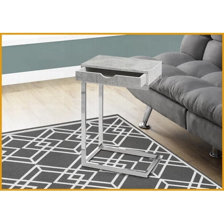 Space-Saving C-Shaped Coffee Table for Living Room Grey Laminate Top with Chrome Base & Storage Drawer