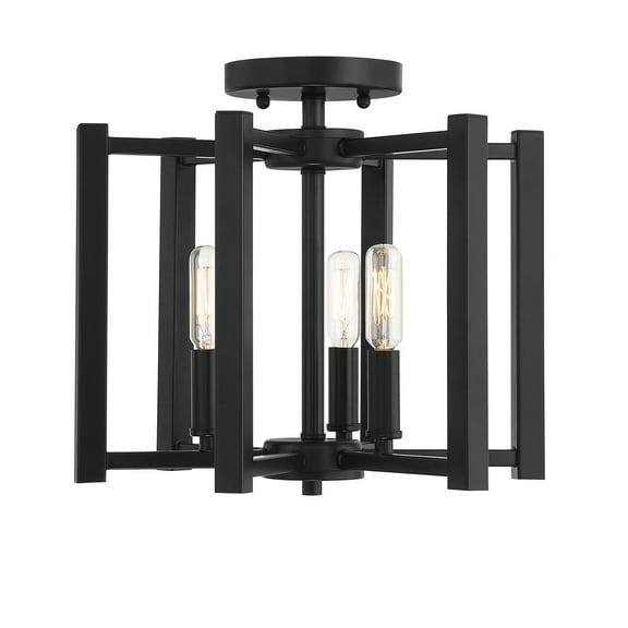 Matte Black Three Light Semi-Flush Mount from the Benson Collection